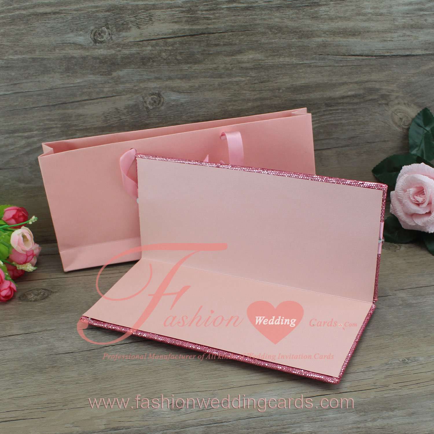 Cheap Elegant Pink Glamorous Wallet Wedding Invitations